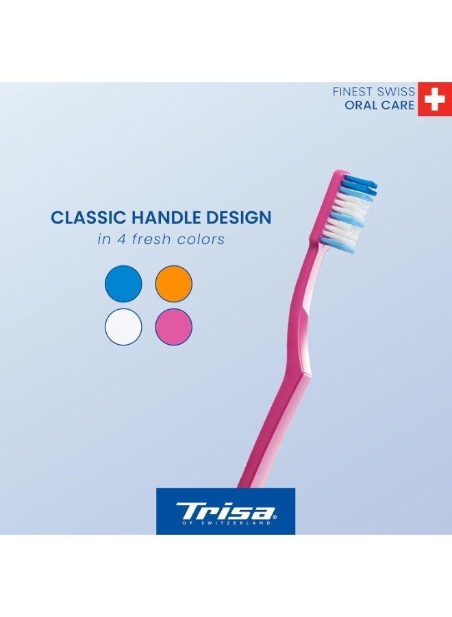 Trisa Fresh Super Clean Hard Adult Toothbrush With Travel Cap, Swiss Made, Finest Swiss Oral Care, Perfectly Rounded Filament Ends, Assortment Pack of 3. - Image 3